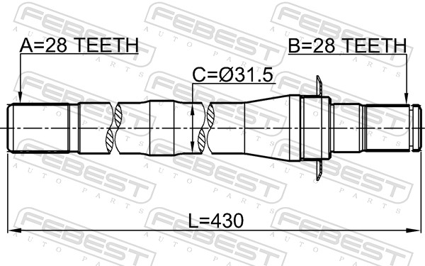 FEBEST Drivaksel 1212cm10at4wd højre foraksel for HYUNDAI