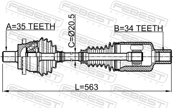 FEBEST Drivaksel 1614211lh venstre foraksel for MERCEDES-BENZ