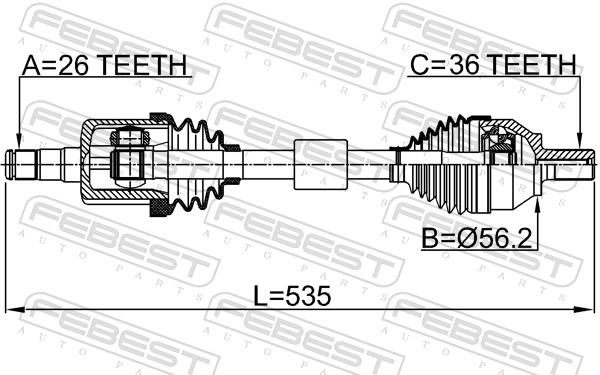 FEBEST Drivaksel 2714-S40LH venstre foraksel for VOLVO