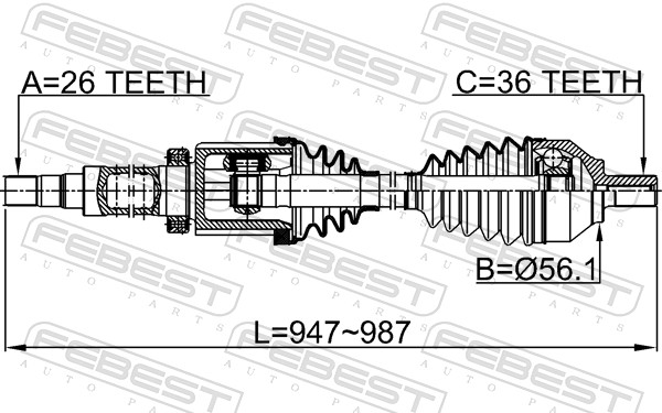 FEBEST Drivaksel 2714s40rh højre foraksel for VOLVO