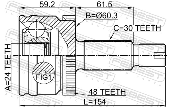 FEBEST Ledsæt, drivaksel 1210-D7A2WA48 foraksel for HYUNDAI