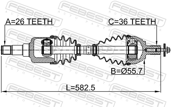 FEBEST Drivaksel 2114-CB4LH venstre foraksel for FORD VOLVO