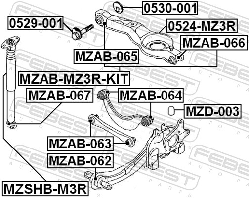FEBEST Ophæng, bærearm mzab064 midten for FORD VOLVO JAGUAR MAZDA NISSAN