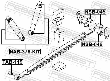 FEBEST Lejebøsning, bladfjeder nsb046 bagved akslen for NISSAN