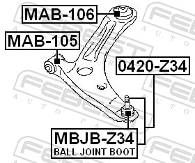 FEBEST Ophæng, bærearm mab105 foraksel nede for CITROËN/PEUGEOT CHRYSLER MERCEDES-BENZ MITSUBISHI CHERY