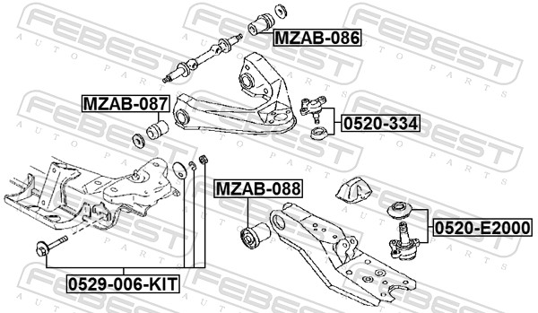 FEBEST Ophæng, bærearm mzab088 foraksel nede for MAZDA NISSAN