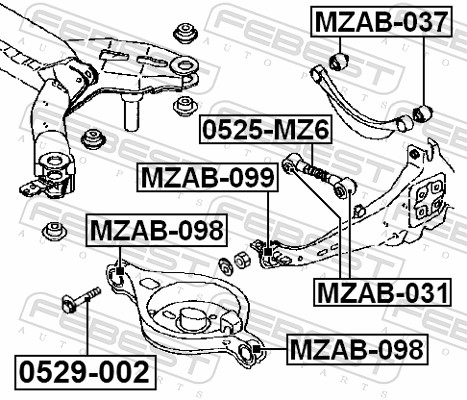 FEBEST Ophæng, bærearm mzab098 Bagaksel nede for MAZDA