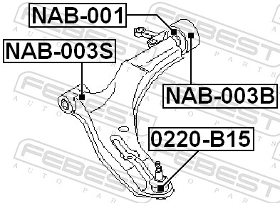 FEBEST Ophæng, bærearm nab001 foraksel nede for NISSAN