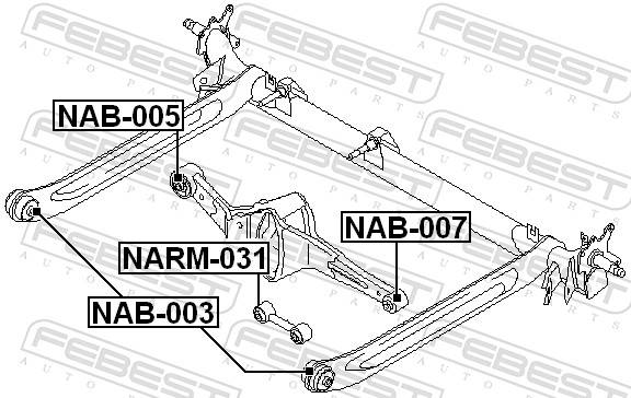 FEBEST Ophæng, bærearm nab005 Bagaksel nede for NISSAN