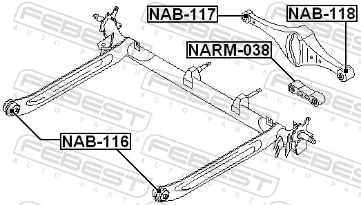 FEBEST Bærearm, hjulophæng narm038 bagaksel for NISSAN