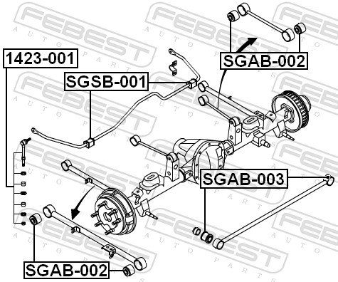 FEBEST Stang/led, stabilisator 1423001 bagaksel for SSANGYONG