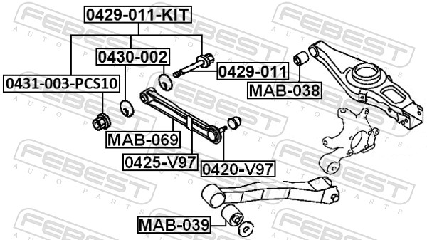 FEBEST Sims, aksel 0430002 oppe for MITSUBISHI