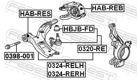 FEBEST Monteringsbolt, bærearm 0398001 for BMW HONDA NISSAN SUZUKI HYUNDAI