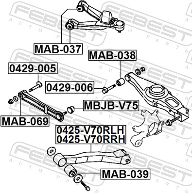 FEBEST Bærearm, hjulophæng 0425-V70RLH Bagaksel venstre for MITSUBISHI