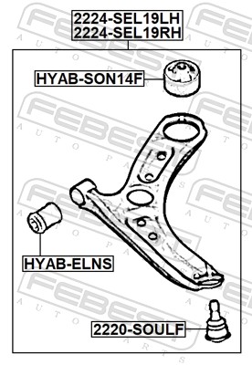 FEBEST Bærearm, hjulophæng 2224-SEL19RH højre foraksel for HYUNDAI
