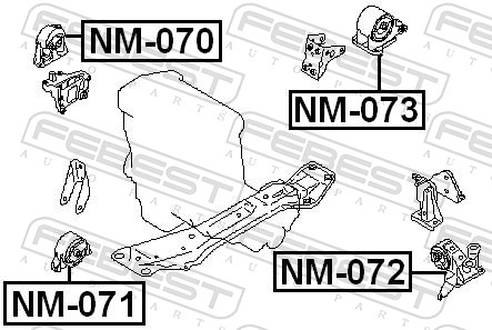 FEBEST Motorophæng nm070 foran til højre for NISSAN
