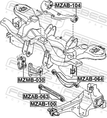 FEBEST Ophæng, differential mzab104 Bagaksel oppe for MAZDA