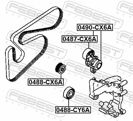 FEBEST Medløberhjul, multi-V-rem 0488cy6a for CITROËN/PEUGEOT HONDA MITSUBISHI