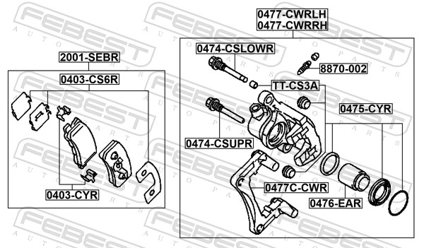 FEBEST Bremsekaliper 0477cwrrh Bagaksel højre for CITROËN/PEUGEOT CHRYSLER MITSUBISHI ALFAROME/FIAT/LANCI