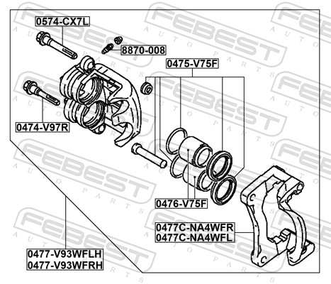 FEBEST Bremsekaliper 0477v93wfrh højre foraksel for MITSUBISHI