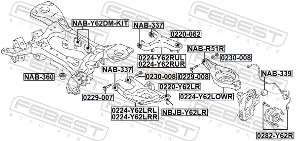FEBEST Bærearm, hjulophæng 0224-Y62LRR nede for NISSAN