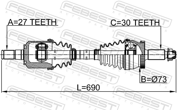 FEBEST Drivaksel 2214-JF24LH venstre foraksel for HYUNDAI