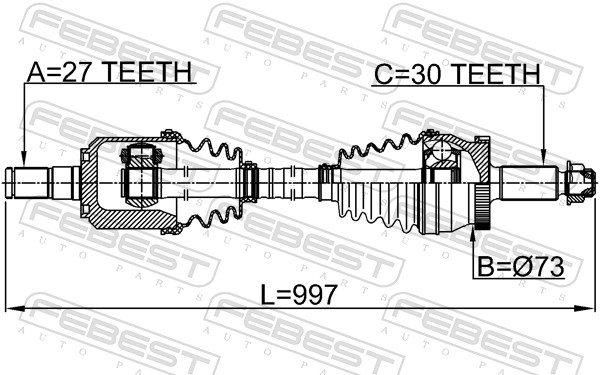 FEBEST Drivaksel 2214-JF24RH højre foraksel for HYUNDAI