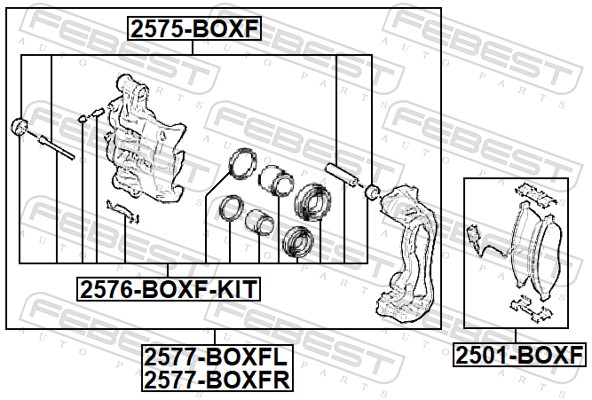 FEBEST Rep.sæt, bremsekaliper 2576-BOXF-KIT foraksel for ALFAROME/FIAT/LANCI CITROËN/PEUGEOT