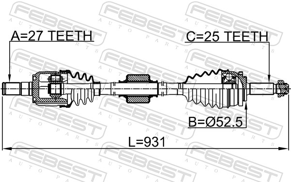 FEBEST Drivaksel 1214-H5ATRH højre foraksel for HYUNDAI