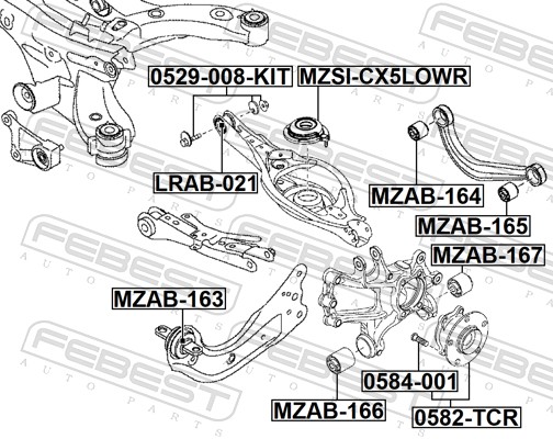 FEBEST Ophæng, bærearm MZAB-167 Bagaksel nede for MAZDA