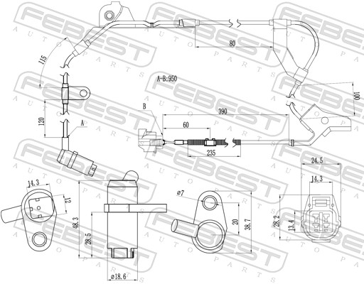 FEBEST ABS Sensor 01606-019 venstre foraksel for TOYOTA