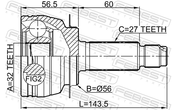 FEBEST Ledsæt, drivaksel 0810-S14 foraksel for SUBARU
