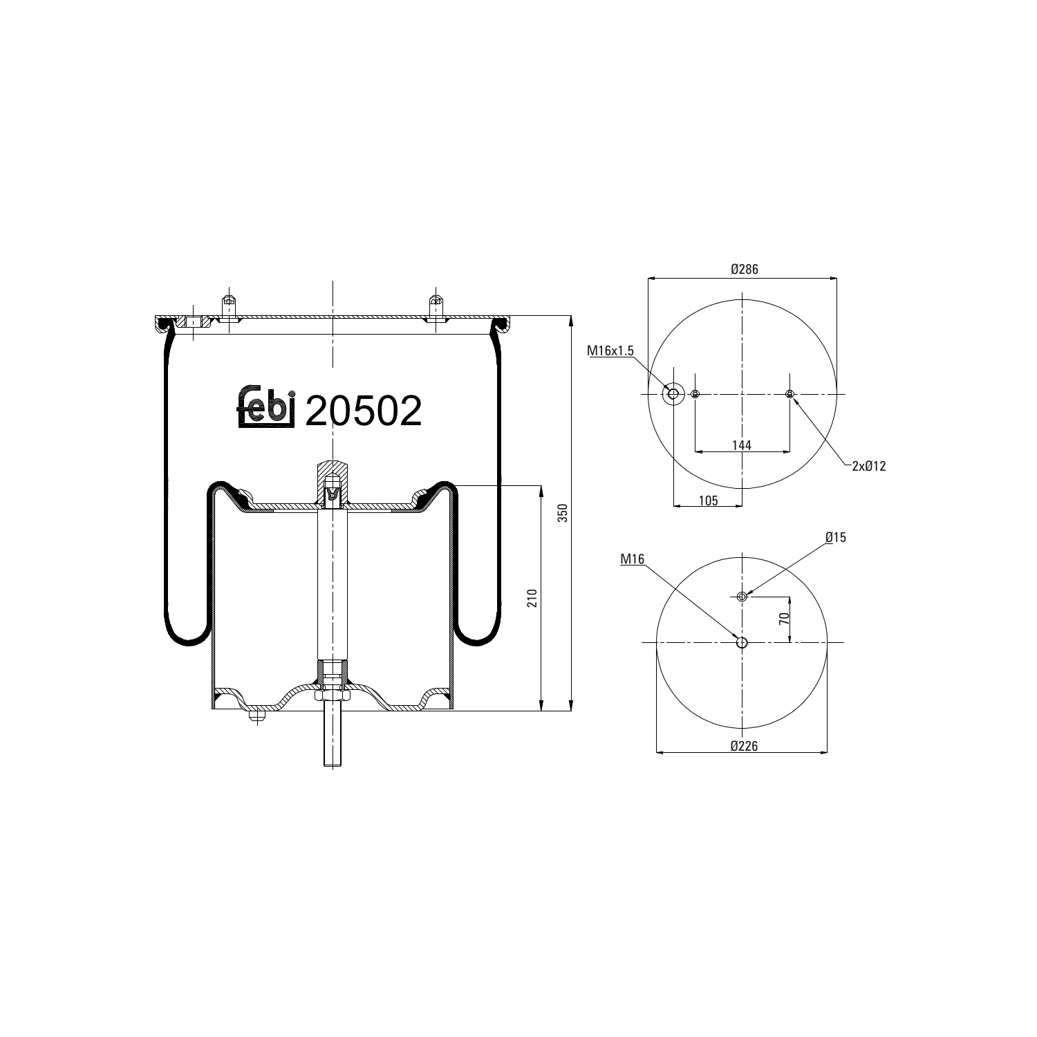 FEBI BILSTEIN 20502 Bagaksel højre 226mm