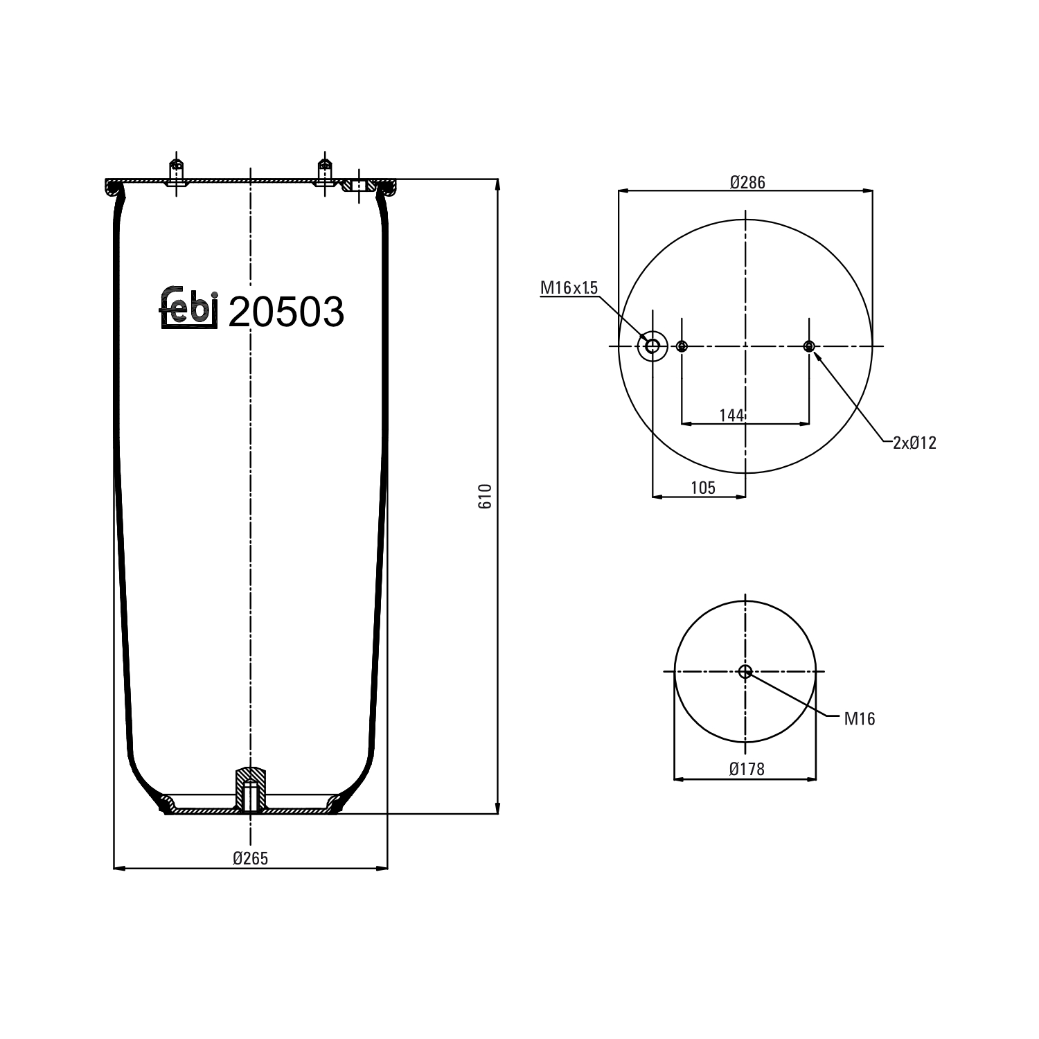 FEBI BILSTEIN 20503 Bagaksel højre 286mm