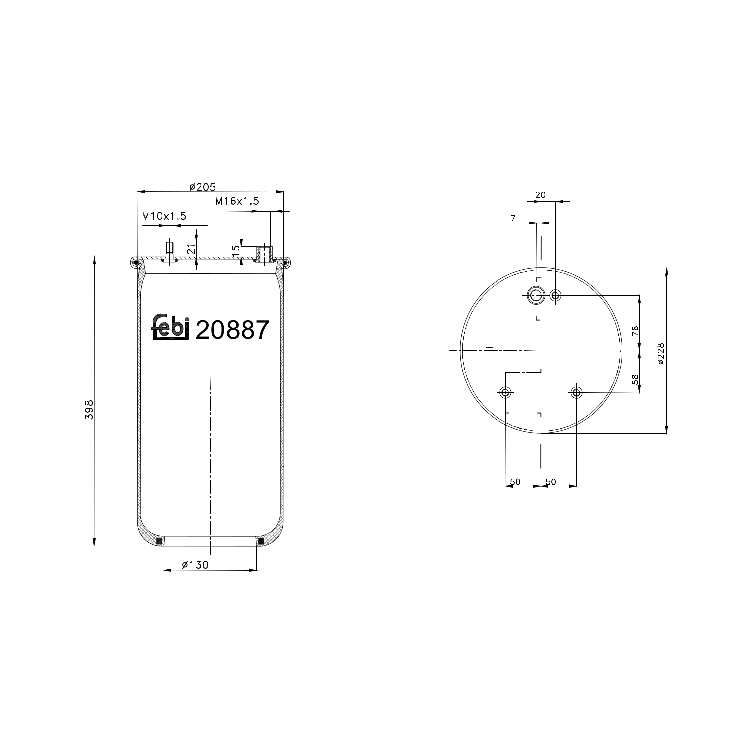 FEBI BILSTEIN 20887 Bagaksel højre 205mm for DAF