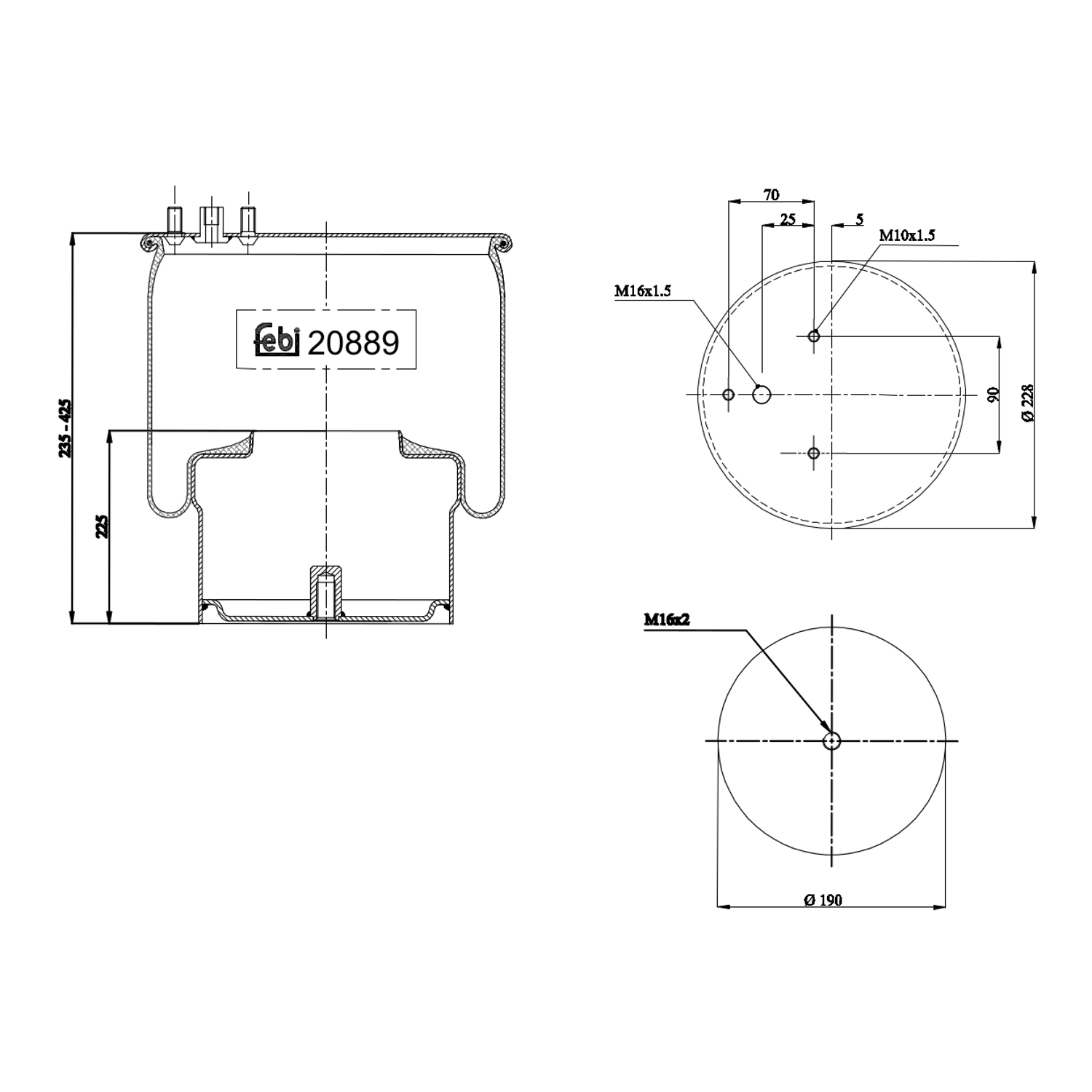 FEBI BILSTEIN 20889 Bagaksel højre 190mm for DAF