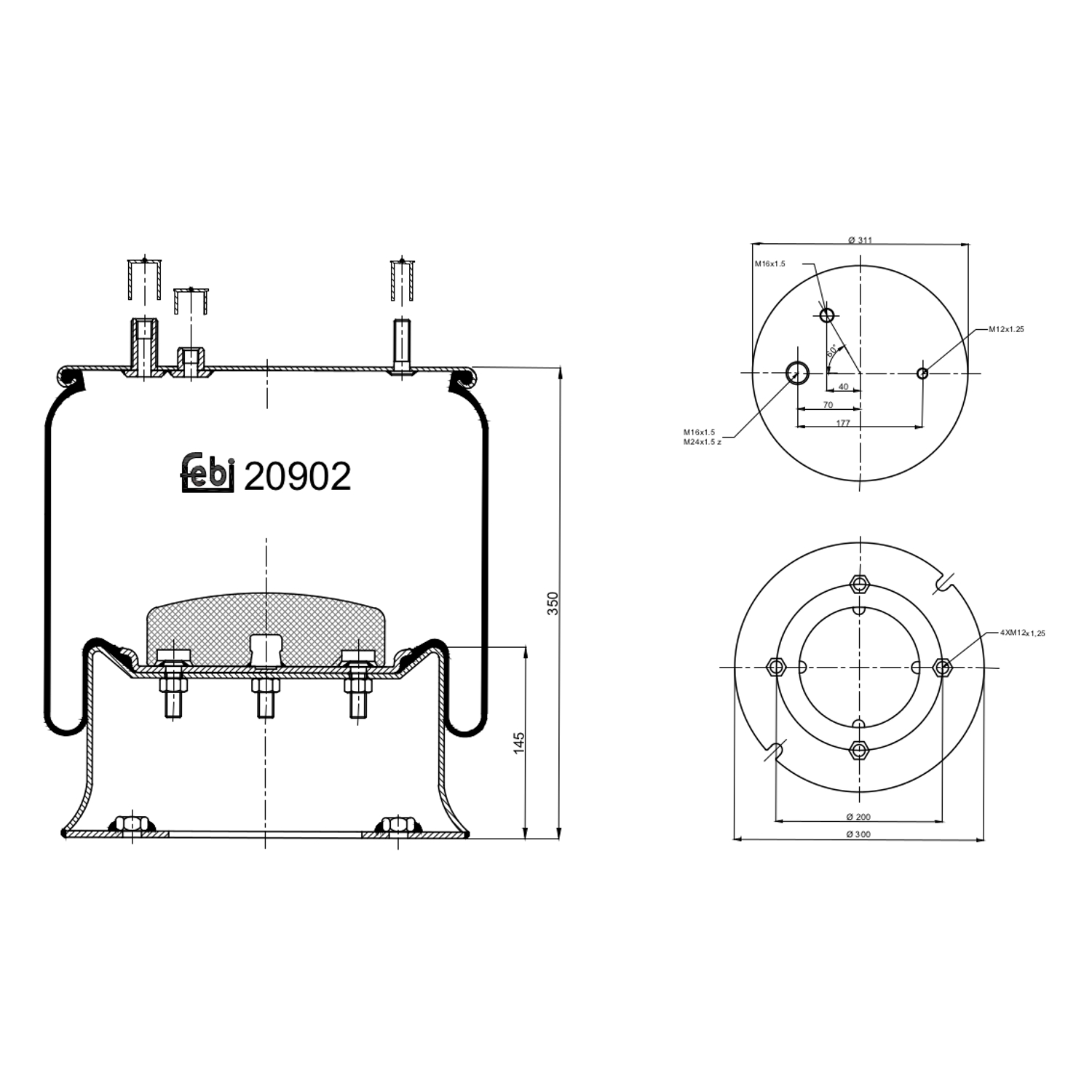 FEBI BILSTEIN 20902 Bagaksel højre 305mm for RENAULT TRUCKS