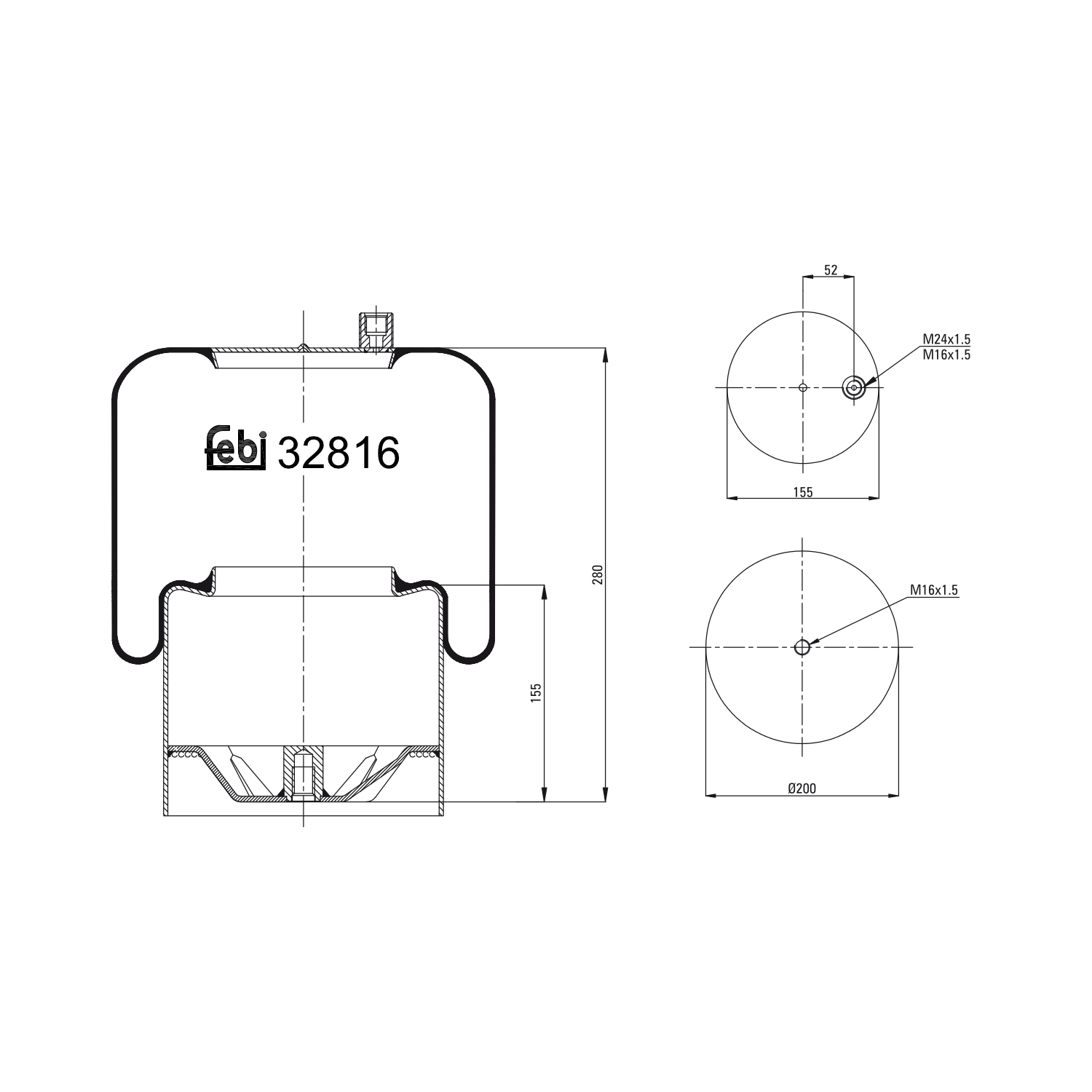 FEBI BILSTEIN 32816 Bagaksel højre 155mm for MERCEDES-BENZ