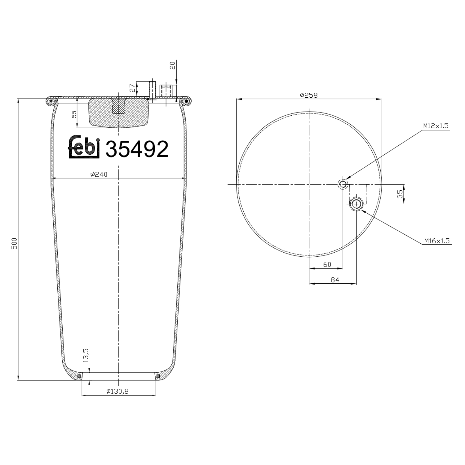 FEBI BILSTEIN 35492 Bagaksel højre 259mm for MAN