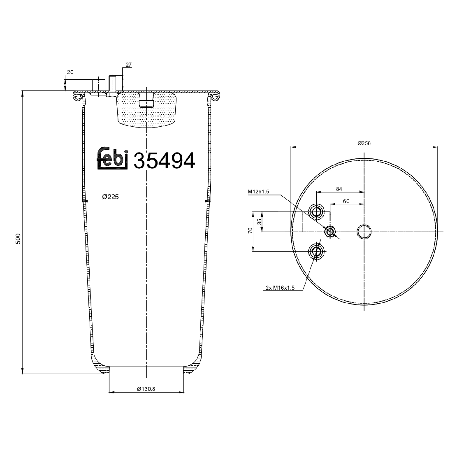 FEBI BILSTEIN 35494 Bagaksel højre 259mm for MAN