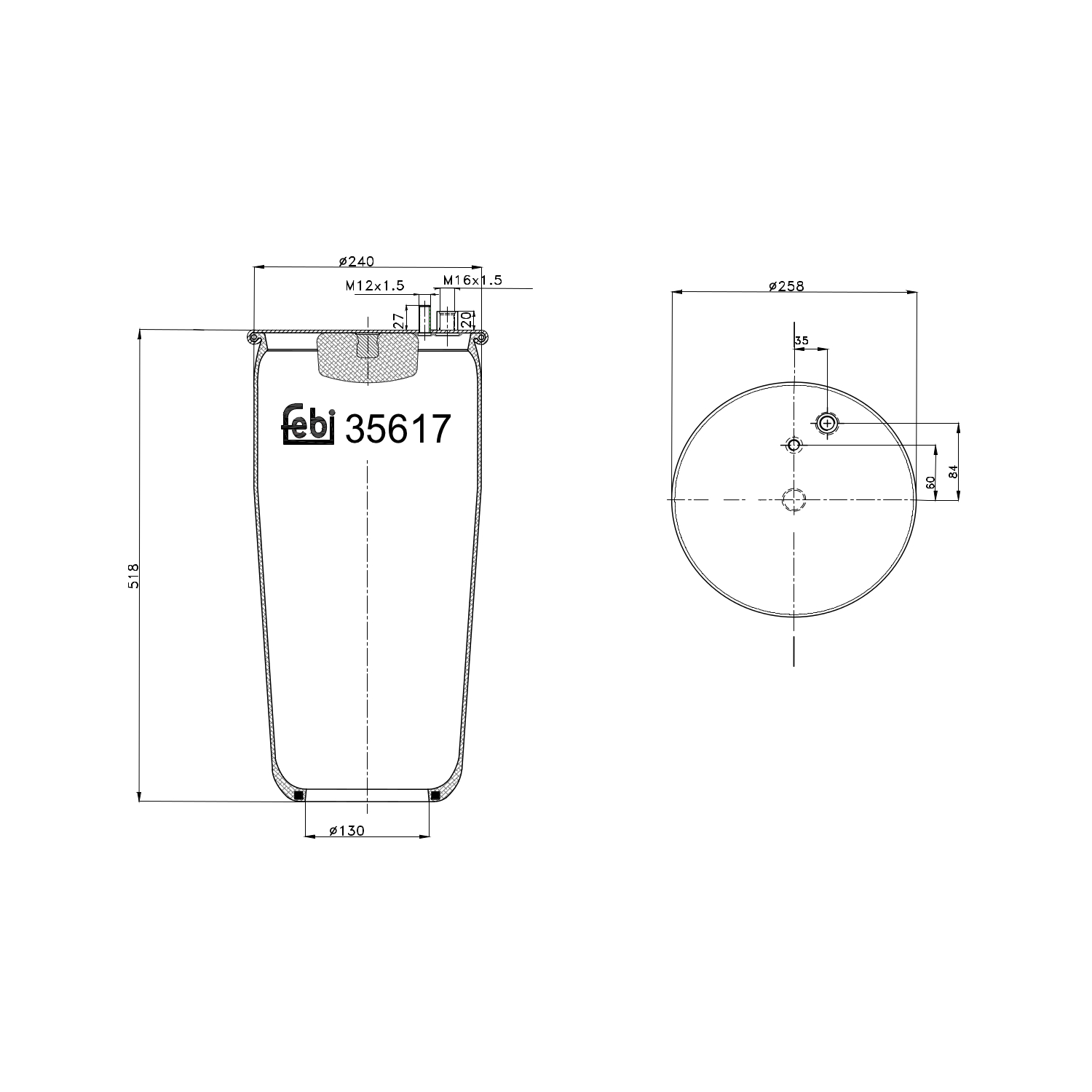 FEBI BILSTEIN 35617 Bagaksel højre 259mm for MAN
