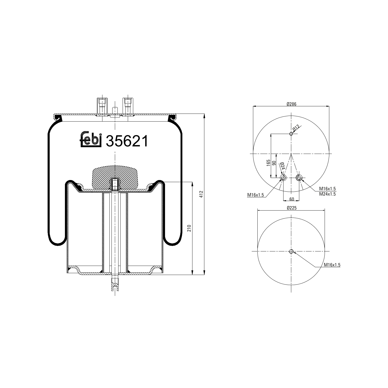 FEBI BILSTEIN 35621 Bagaksel højre 225mm for RENAULT TRUCKS