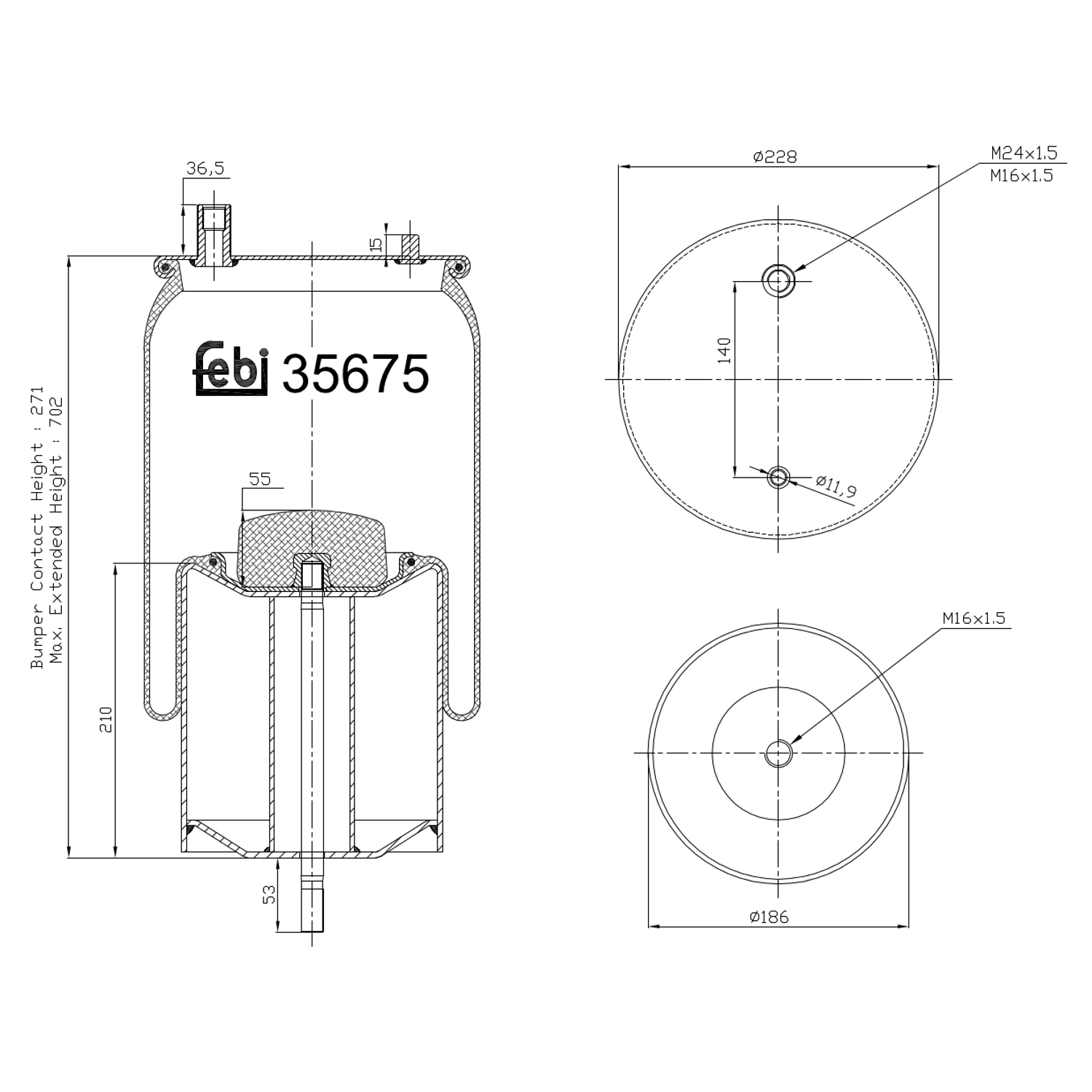 FEBI BILSTEIN 35675 Bagaksel højre 187mm for VOLVO RENAULT TRUCKS