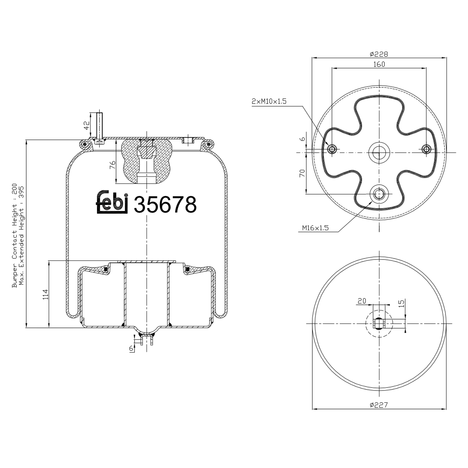 FEBI BILSTEIN 35678 højre foraksel 228mm for VOLVO