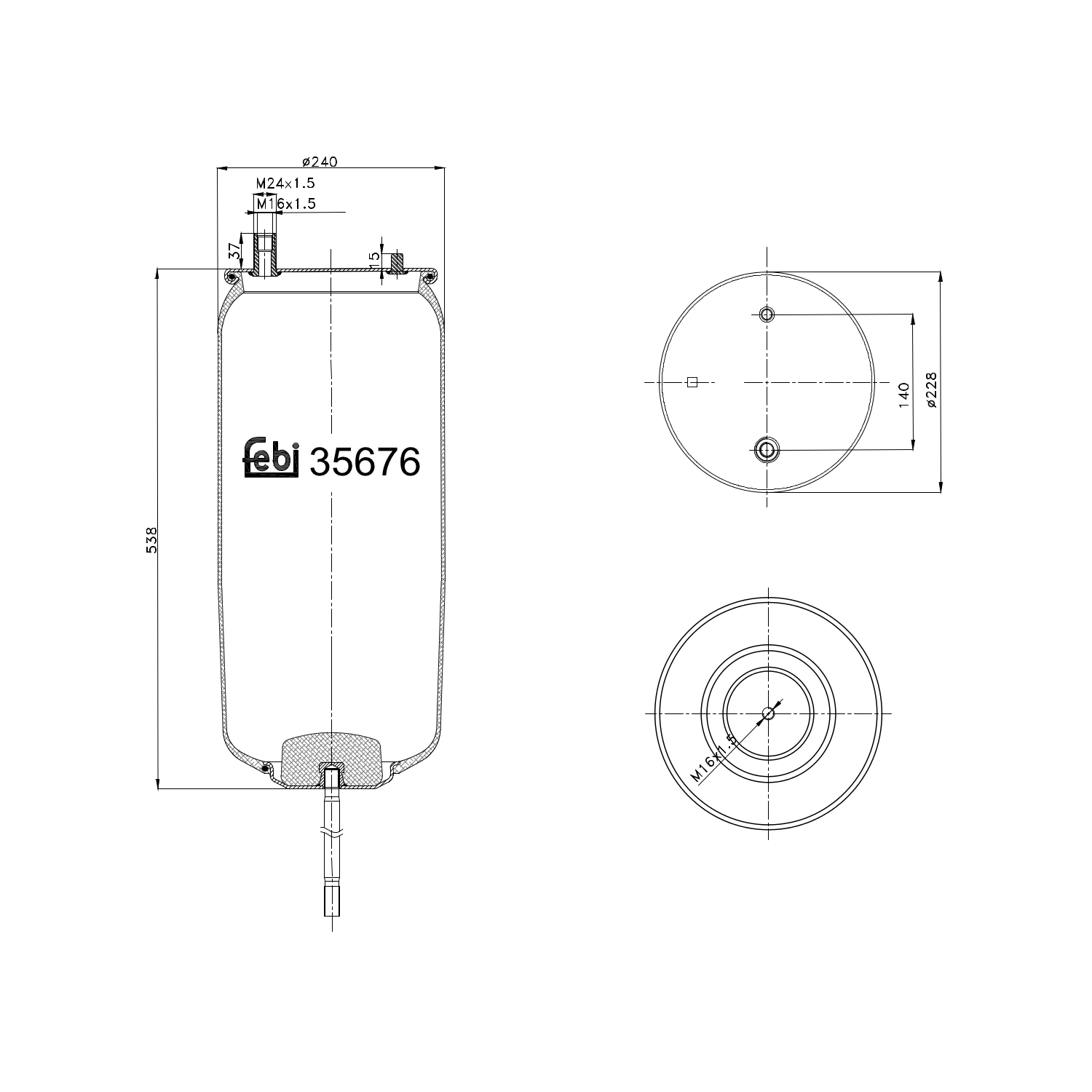 FEBI BILSTEIN 35676 Bagaksel højre 240mm for RENAULT TRUCKS