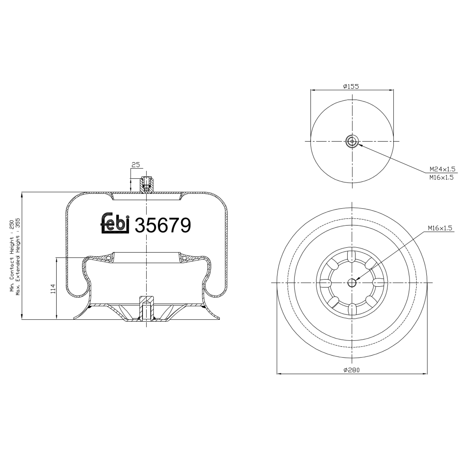 FEBI BILSTEIN 35679 højre foraksel 155mm for MERCEDES-BENZ