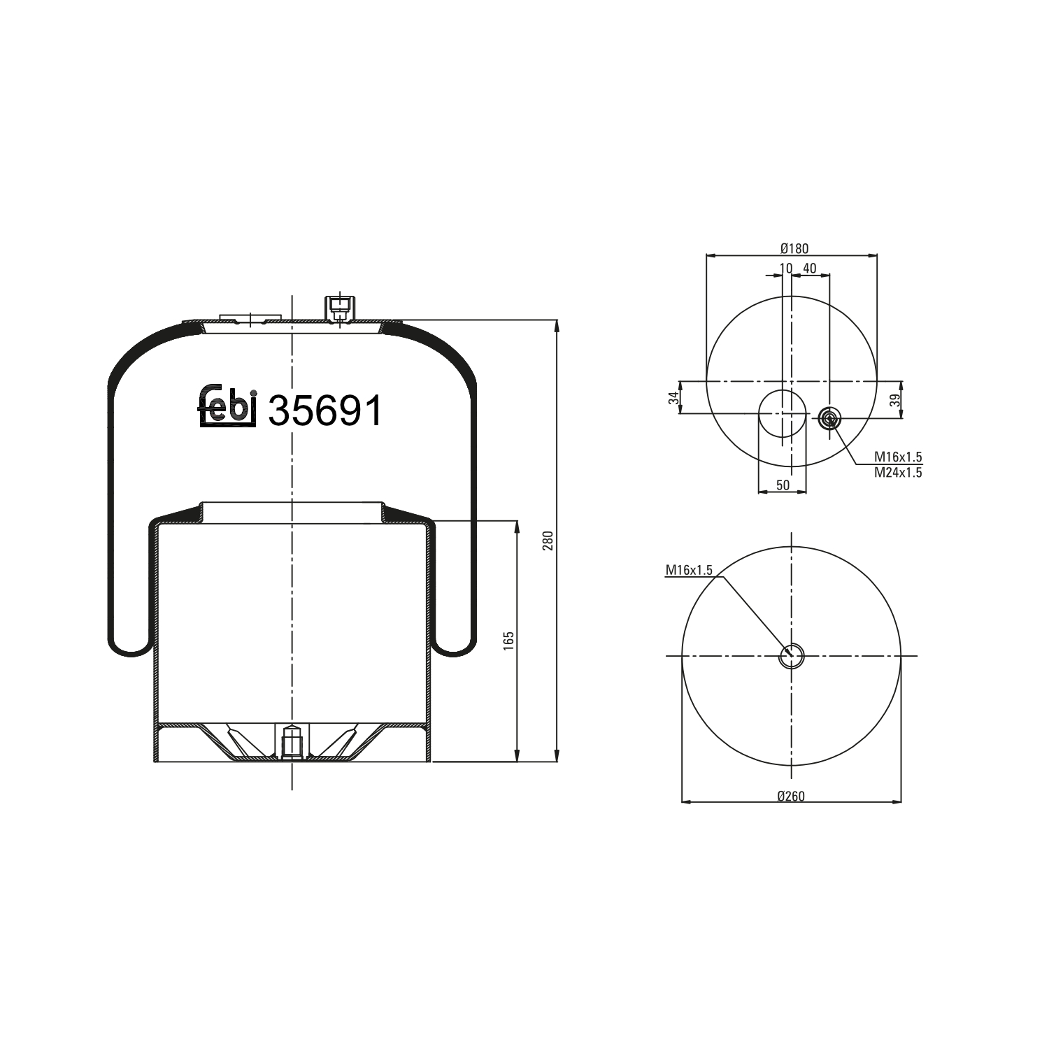 FEBI BILSTEIN 35691 Bagaksel højre 180mm for MERCEDES-BENZ