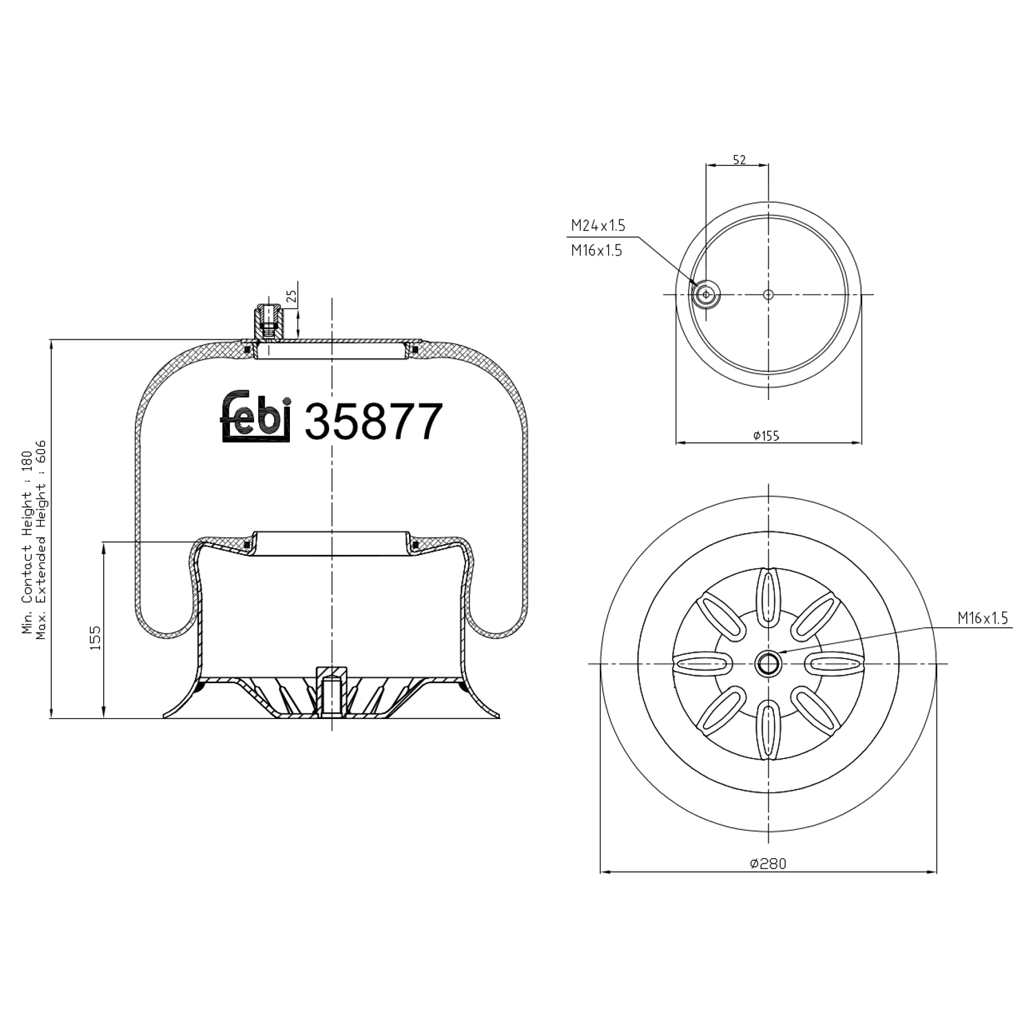 FEBI BILSTEIN 35877 Bagaksel højre 280mm for MERCEDES-BENZ