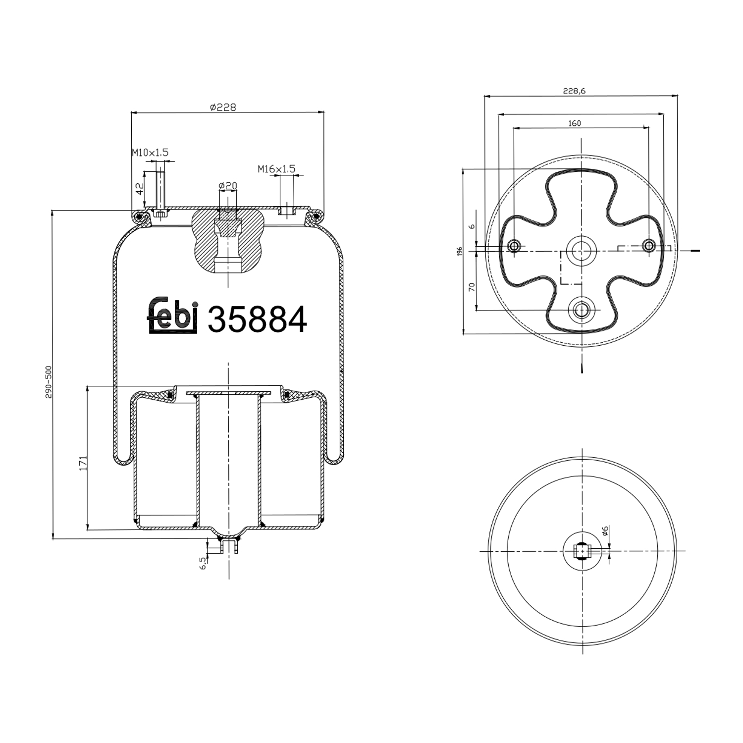 FEBI BILSTEIN 35884 højre foraksel 228mm for VOLVO