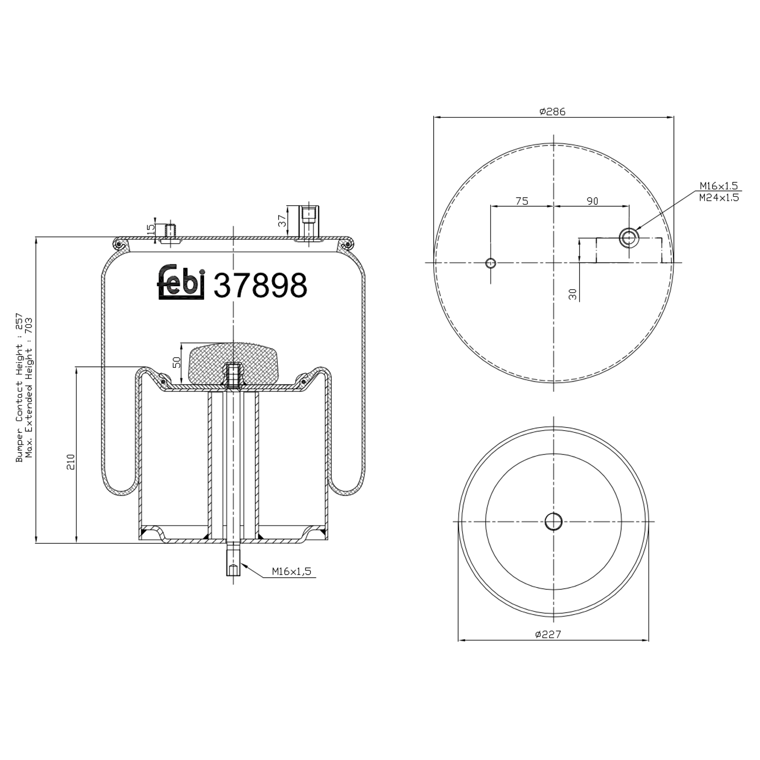 FEBI BILSTEIN 37898 Bagaksel højre 286mm for RENAULT TRUCKS